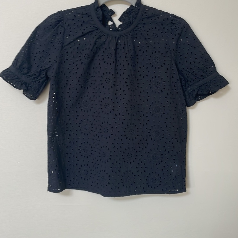 Madewell Eyelet Ruffle Top - Black, XS, NWOT - Picture 3 of 9